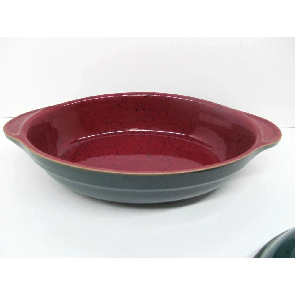Denby Harlequin Set Of 2 Red And Green Speckled 8 7/8
